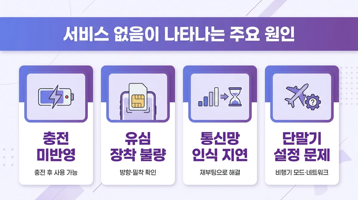 유심을 장착했는데 서비스 없음이 표시된다면?